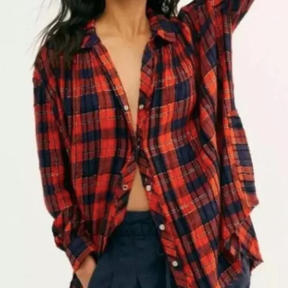 Free People Lela Plaid Oversize Tunic, SZ X-Small